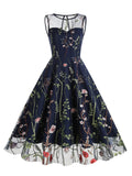 1950s Flower Gauze Sleeveless Swing Dress