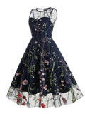 1950s Flower Gauze Sleeveless Swing Dress