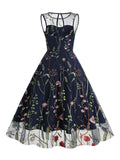 1950s Flower Gauze Sleeveless Swing Dress