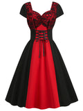 Red 1950s Halloween Lace Patchwork Dress