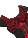 Red 1950s Halloween Lace Patchwork Dress