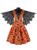 Orange Halloween Spider Sleeve Vintage Dress