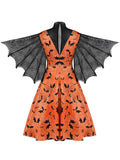 Orange Halloween Spider Sleeve Vintage Dress