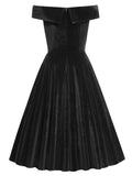 1950s Off Shoulder Velvet Swing Dress