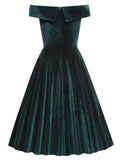 1950s Off Shoulder Velvet Swing Dress