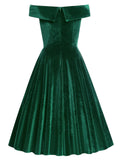 1950s Off Shoulder Velvet Swing Dress