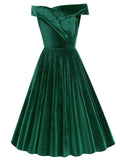 1950s Off Shoulder Velvet Swing Dress