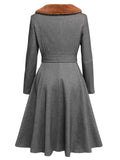 Gray 1930s Faux Fur Lapel Collar Coat