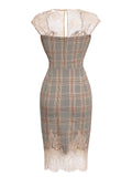 [US Warehouse] Gray 1960s Plaid Lace Pencil Dress