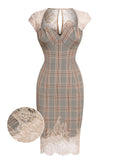[US Warehouse] Gray 1960s Plaid Lace Pencil Dress