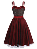 2PCS Red 1950s Strap Dress & Black Crop Jacket
