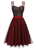 2PCS Red 1950s Strap Dress & Black Crop Jacket
