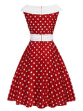 Red 1950s Dots Patchwork Swing Dress