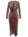 1960s Solid Glitter Velvet Slit Pencil Dress