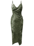 1960s Solid Diamond Velvet Slit Strap Dress