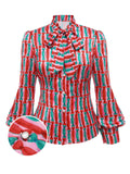 2PCS 1950s Candy Tie-Up Blouse & Black Suspender Pants