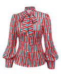 2PCS 1950s Candy Tie-Up Blouse & Black Suspender Pants
