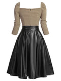 Khaki 1950s Knitted Leather Patchwork Dress