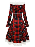 [US Warehouse] Red 1950s Plaid Lace-up Hooded Dress