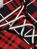 [US Warehouse] Red 1950s Plaid Lace-up Hooded Dress
