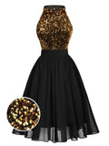 [US Warehouse] Black 1950s Gold Glitter Patchwork Dress