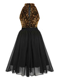 [US Warehouse] Black 1950s Gold Glitter Patchwork Dress