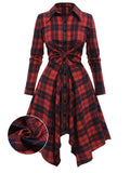 Red 1950s Plaid Long Sleeves Shirt Dress