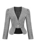 Green 1940s Retro Plaid Button Fitted Blazer