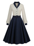 [Pre-Sale] Blue & White 1950s Solid Patchwork Dress