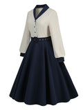 [Pre-Sale] Blue & White 1950s Solid Patchwork Dress