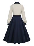 [Pre-Sale] Blue & White 1950s Solid Patchwork Dress