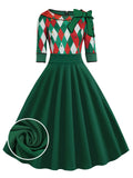 [US Warehouse] Green 1950s Christmas Plaid Patchwork Dress