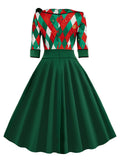 [US Warehouse] Green 1950s Christmas Plaid Patchwork Dress