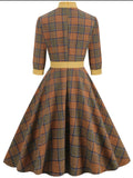 Yellow 1950s Plaid Bowknot Patchwork Dress