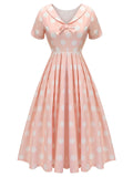 Peach Pink 1940s Dot Short Sleeves Dress