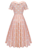 Peach Pink 1940s Dot Short Sleeves Dress