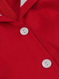 Red 1950s Buttons Lapel Patchwork Dress