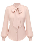 Pale Pink 1950s Bowtie Collar Satin Tops