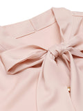 Pale Pink 1950s Bowtie Collar Satin Tops