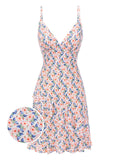 Pink 1960s Butterfly Flower V-Neck Dress