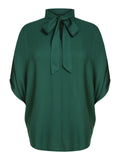 Green 1950s Solid Ribbon Collar Satin Blouse