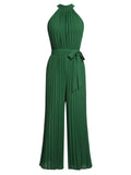 Green 1930s Solid Pleated Halter Jumpsuit