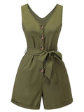 2PCS V-Neck Button Waist Tie Romper & Sunflower Halter Romper