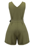 2PCS V-Neck Button Waist Tie Romper & Sunflower Halter Romper