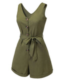 2PCS V-Neck Button Waist Tie Romper & Sunflower Halter Romper