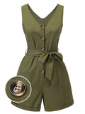 2PCS V-Neck Button Waist Tie Romper & Sunflower Halter Romper