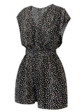 Black 1950s Printed V-Neck Belted Romper