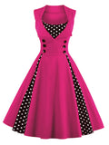 1950s Polka Dots Lapel Patchwork Swing Dress