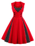 1950s Polka Dots Lapel Patchwork Swing Dress
