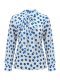 1940s Blue Dots Tie-Up Collar Blouse